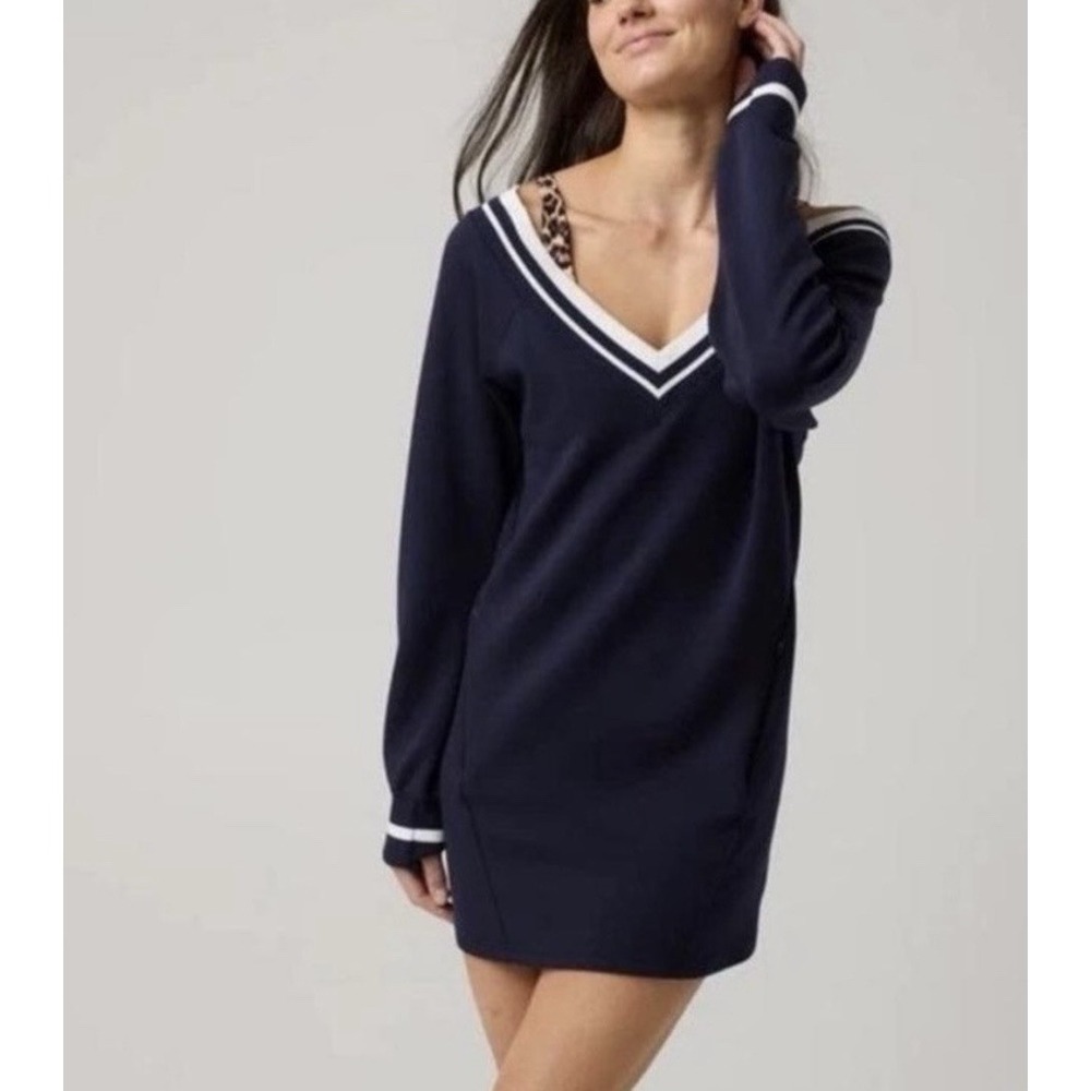 Aerie Offline Navy Chillup Mini Dress Varsity Preppy Athleisure Nautical Tennis